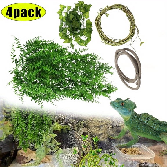 Reptile Vines, Flexible Jungle Climbing Vines Terrarium Plastic Plants and Leaves Tank Accessories Decor for Gecko Snake Lizard Bearded Dragon Hermit Crab Frog