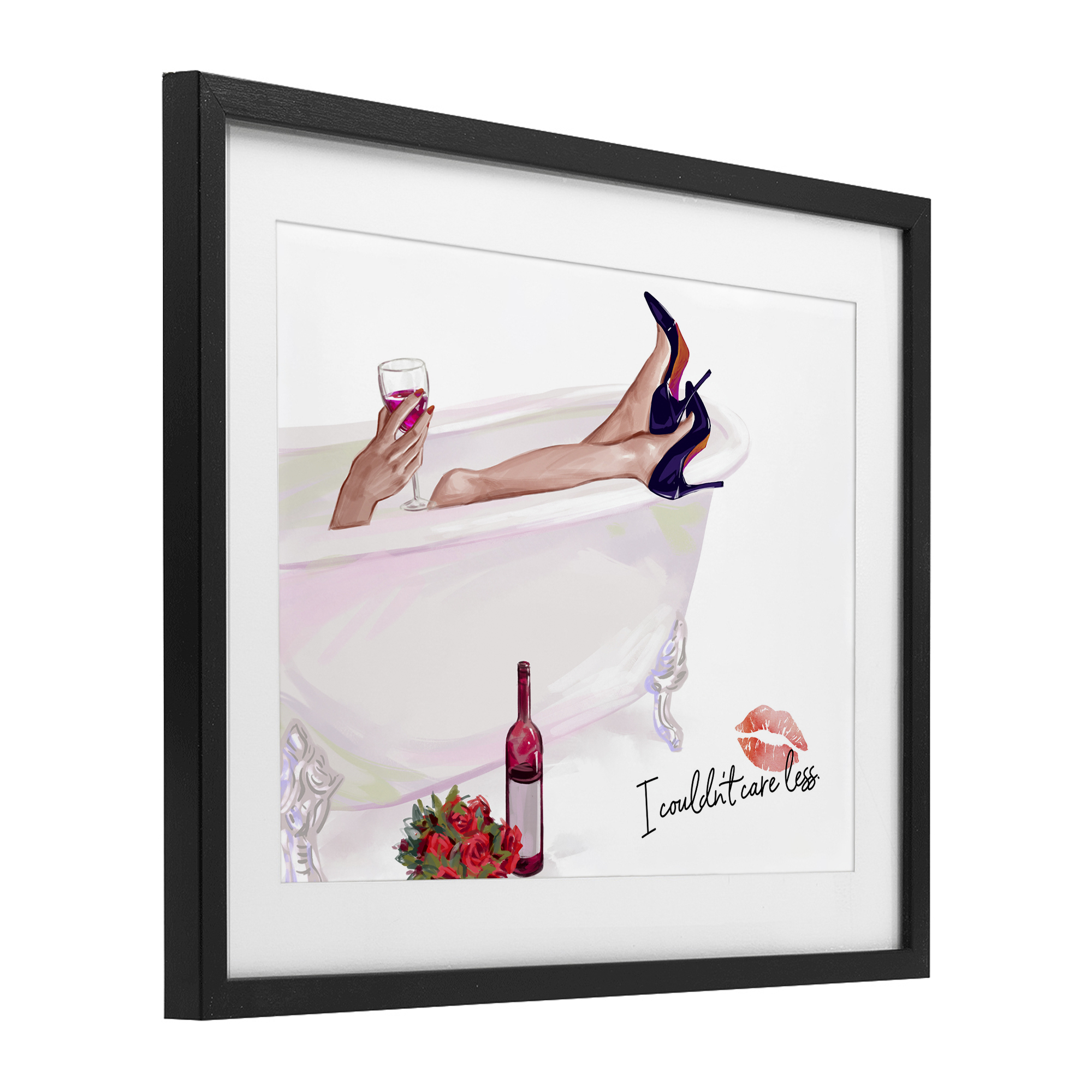 Couldn't Care Less Tub Black Framed Print Under Glass, design by Ziwei Li