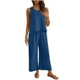 thumbnail image 2 of pstuiky Women'S Pajama Sets Fashion Solid Color Lace Sleepwear with Pants Summer Loose Fit Crew Neck Sleeveless Pajamas Blue XL, 2 of 9