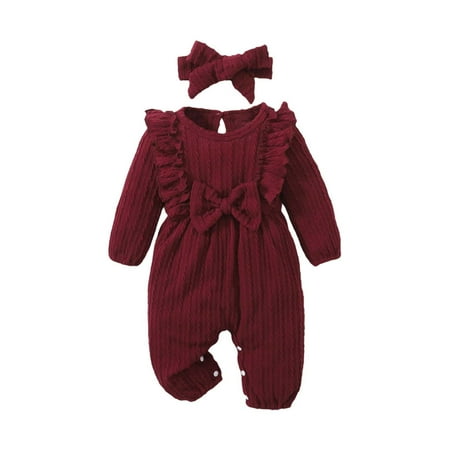

Toddler Girls Outfits Casual Outfits Long Sleeve Texture Bow Jumpsuit Headband Set 0 To 18 Years Fall Girls Clothings 9 Years-12 Years