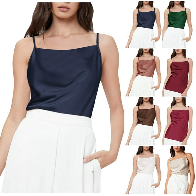 JDQJBZ Womens Sleeveless Sweater Vest Satin Solid Color Adjustable Strap Side Zipper Cami