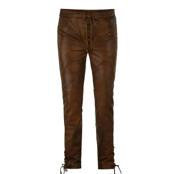 Beautifully Designed Brown Color 100% Lambskin Leather Motorcycle Atheletic Pant For Men Size -28