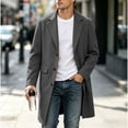 thumbnail image 2 of Nmnitkp Men's Solid Color Notched Lapel Single‑Breasted Mid‑Long Wool Blend Overcoat Long Sleeve Pocket Trench Coat for Fall Winter Business Casual Daily Street Outfits Dark Gray,S, 2 of 9