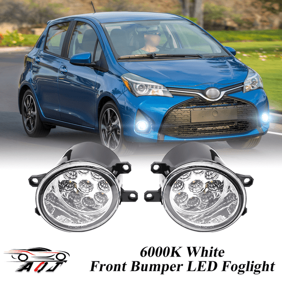 Pair Front LED Fog Lights Kit for Toyota Yaris Hatchback 2007-2016, 55W 6000K White Off-Road Lamps Black Front Bumper LED Fog Lights
