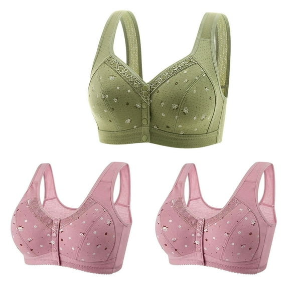 Mrat Sports Bras for Women Bras for Older Women 2024 Front Close Button Cotton Bras Full Support Wide Back Wireless Bras S-23 Green 3XL