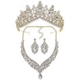 thumbnail image 2 of Elegant Bridal Jewelry Set with Crown Necklace and Drop Earrings, Rhinestone Accessories for Wedding, Prom or Evening Parties, Sturdy Durable Design, 2 of 5