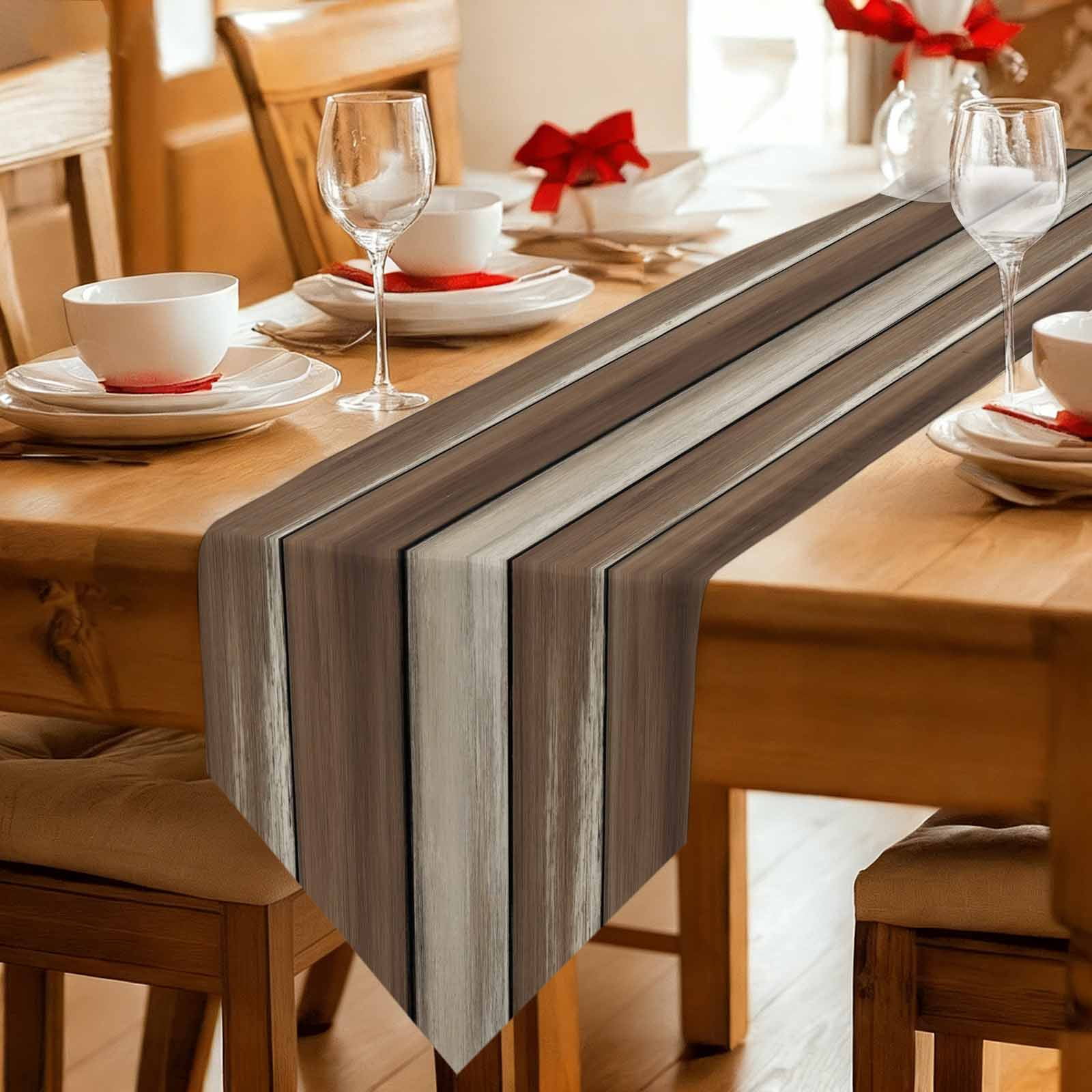 Table Runners 72 Inches Long, Brown Beige Wooden Cotton Linen Kitchen Dining Coffee Table Runner for Party Home Decor, Vintage Farmhouse Retro Art Tabletop Dresser Scarves Runner Decor 16x72 Inch