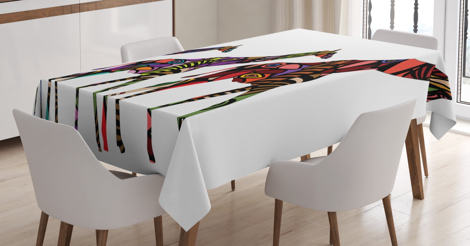 Zoo Tablecloth, African Giraffes in Ethnic Style Eastern Environment
