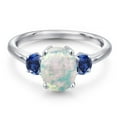 thumbnail image 3 of Gem Stone King 925 Sterling Silver Simulated White Opal and Blue Created Sapphire Engagement Ring for Women | 1.50 Cttw | Oval Cabochon 9X7MM | Gemstone October Birthstone | Size 9, 3 of 6