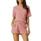 thumbnail image 1 of Conjuntos de lounge INSPIRE CHIC para mujeres, camiseta de waffle con pantalones cortos, joggers y sudaderas con bolsillos, XS Rosa claro, 1 of 6