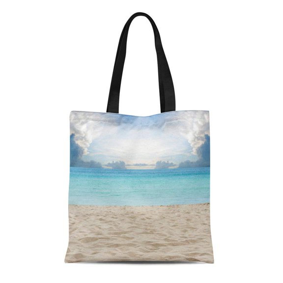 SIDONKU Canvas Bag Resuable Tote Grocery Shopping Bags Blue Ocean Sand of Beach Thailand Sea White Shore Water Tote Bag