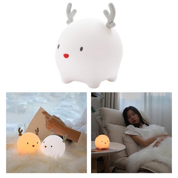 Hermosa luz de noche con forma de ciervo, lámpara de noche para niños, lámpara táctil para bebé, lámpara de noche, lámpara de noche para dormitorio, g Blanco Yinane Luz de noche portátil