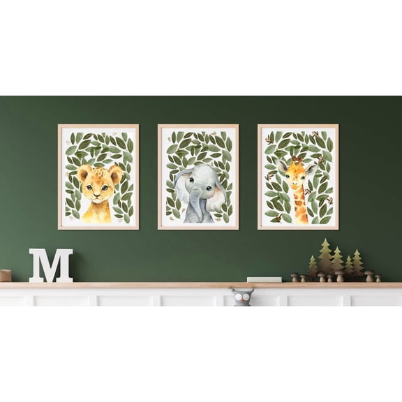Luvia Boys Nursery Jungle Animals Nursery Decor, Safari Nursery Set, Baby, Jungle Theme, Elephant Giraffe Lion Art, Modern Wall Decor Set 3 Prints 8x12 UNFRAMED