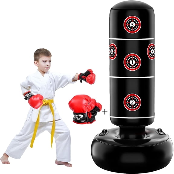 JUOIFIP Inflatable Punching Bag for Kids - 66" Larger Stable Kid Boxing Bag with Handles, Punching Bag with Boxing Gloves, Gifts for Boys & Girls Age 5-12 for Practicing Karate, Taekwondo, MMA