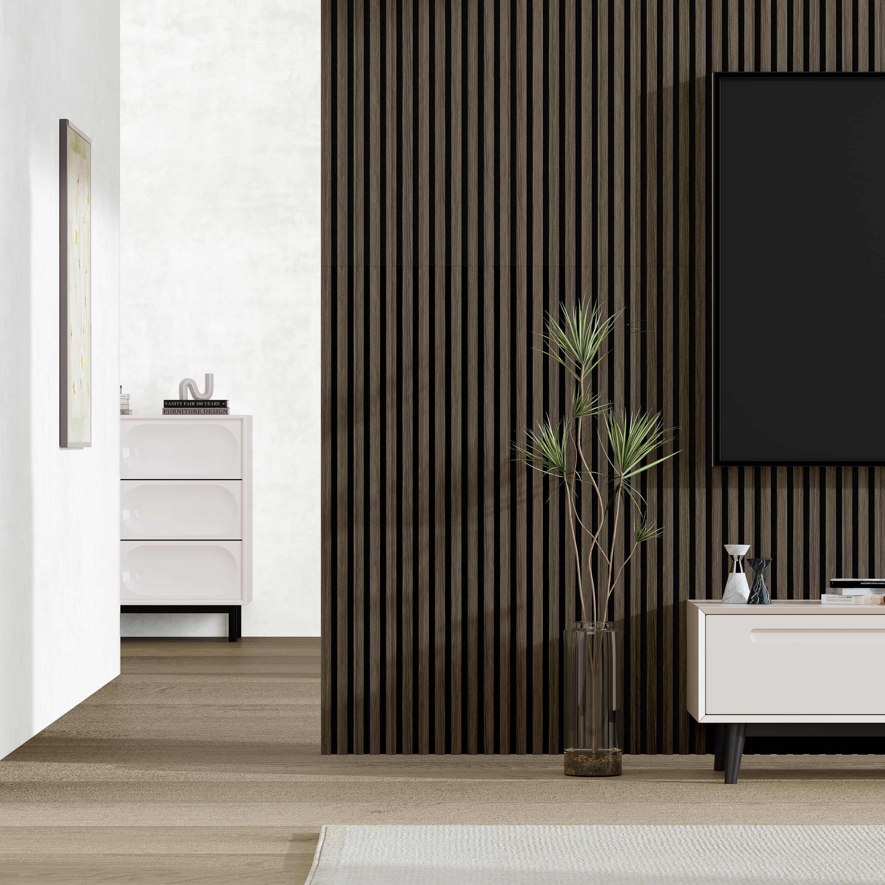 47"x24" Acoustic Slat Wood Wall Panel 3D Slatted Wall Panels 2Pcs,Walnut