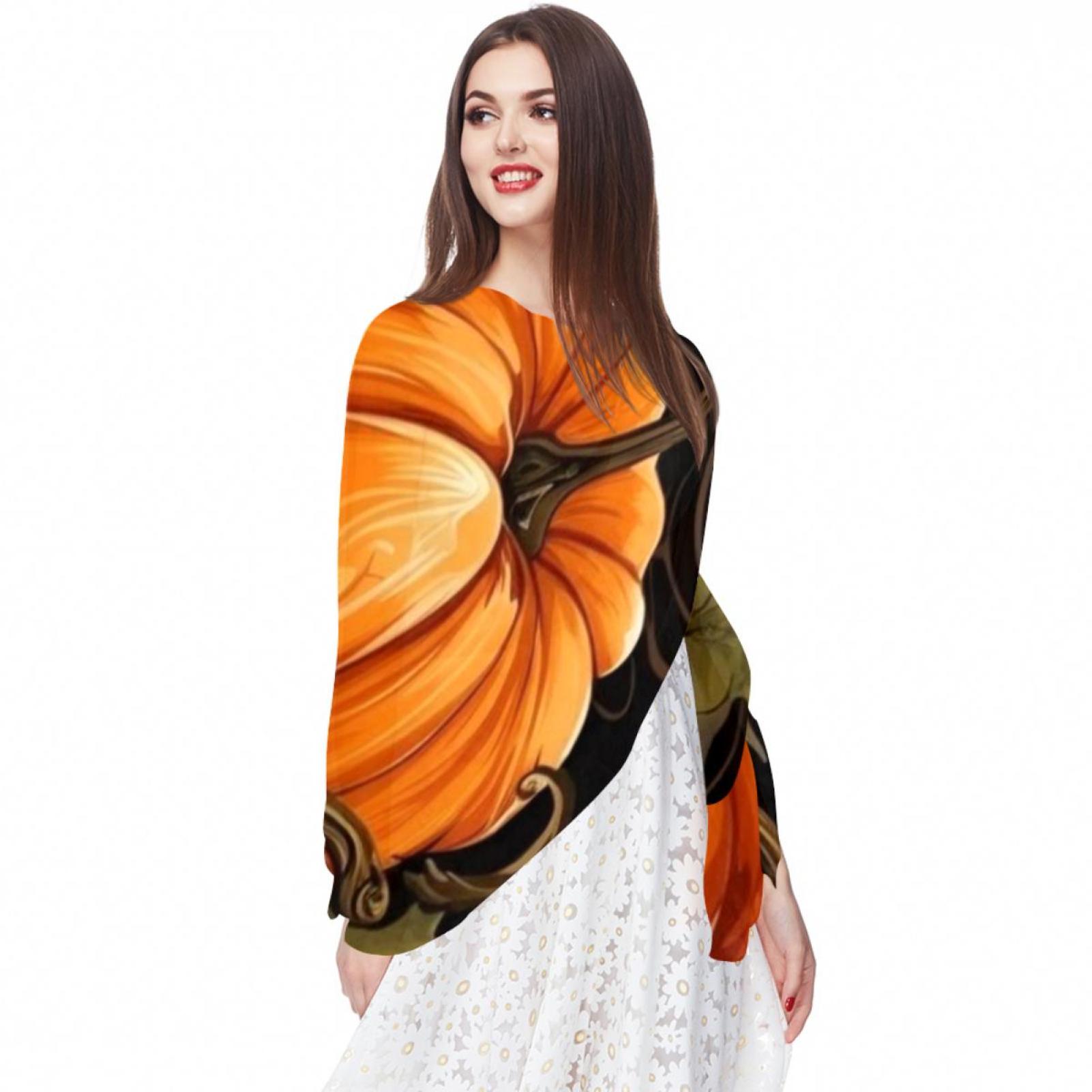 Maple Leaf Pumpkin Translucent Chiffon Hair Scarf - Breathable Silk 