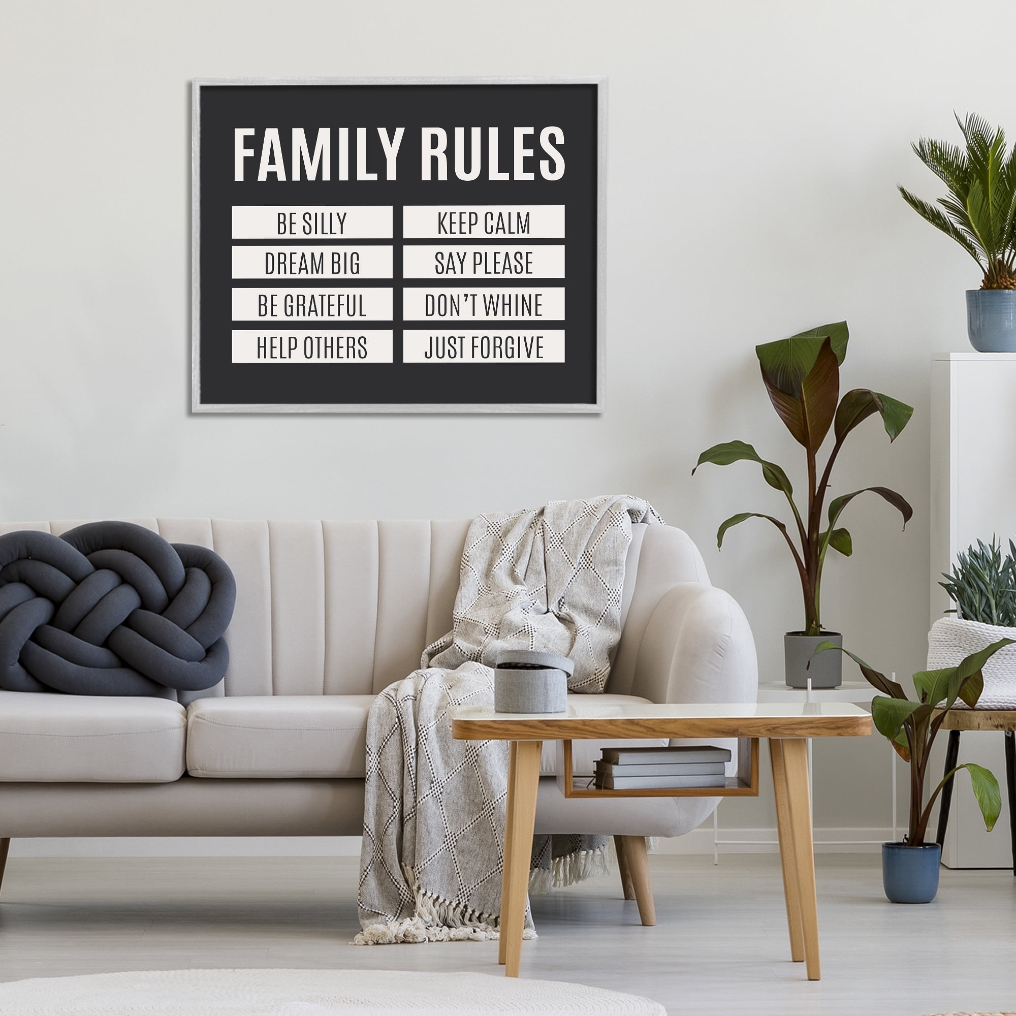 Stupell Industries Family Rules Simple Black Gray Framed Giclee Art, design by SD Graphics Studio