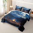 thumbnail image 3 of meiyoeat Forest Lake Camping Twin Quilt Set for Men Boys, Moonlight Mountain Lake Campfire Twin Coverlet Set, Blue, 2 Pieces, 3 of 7