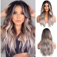 thumbnail image 1 of Yanonmyfd 24 Inches Long Wavy Purple Wig for Women Natural Synthetic Hair Heat Resistant Ombre Wigs with Dark Roots for Daily Party Cosplay Wear, 1 of 28