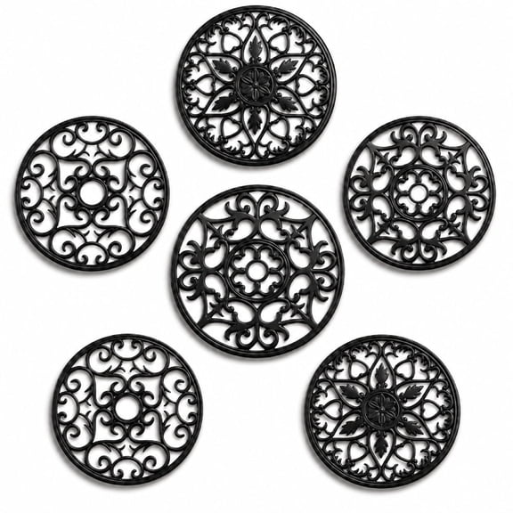 6 Pack Silicone Trivet Mats, Non-Slip Hot Pads for Pots, Pans & Hot Dishes, Flexible Table Countertop Protector Coasters, Modern Multipurpose Kitchen Accessory (Black)