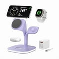 thumbnail image 1 of HAYAN Magnetic Wireless Charger, Charging Station, 5 in 1 Fast Mag-Safe Wireless Charger Stand for iPhone 16 15 14,13,12 Pro/Max/Mini/Plus, Apple Watch 9/8/7/6/SE/5/4/3/2 and Airpods (Purple), 1 of 1