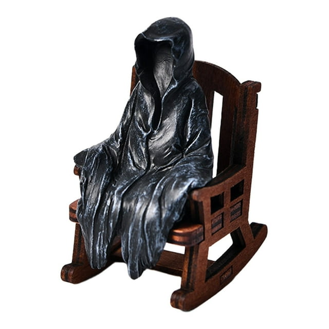 BKBP Halloween Statues Halloween Witch Decor for Haunted Houses Horror Party Home Decor Halloween Witch Rocking Chair Home Desktop Decoration Resin Figurine