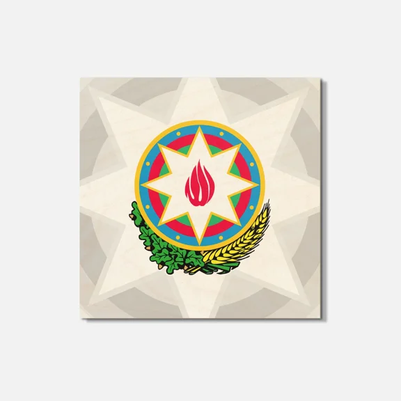 Azerbaijan Coat Of Arms 4'' X 4'' Square Wooden Coaster