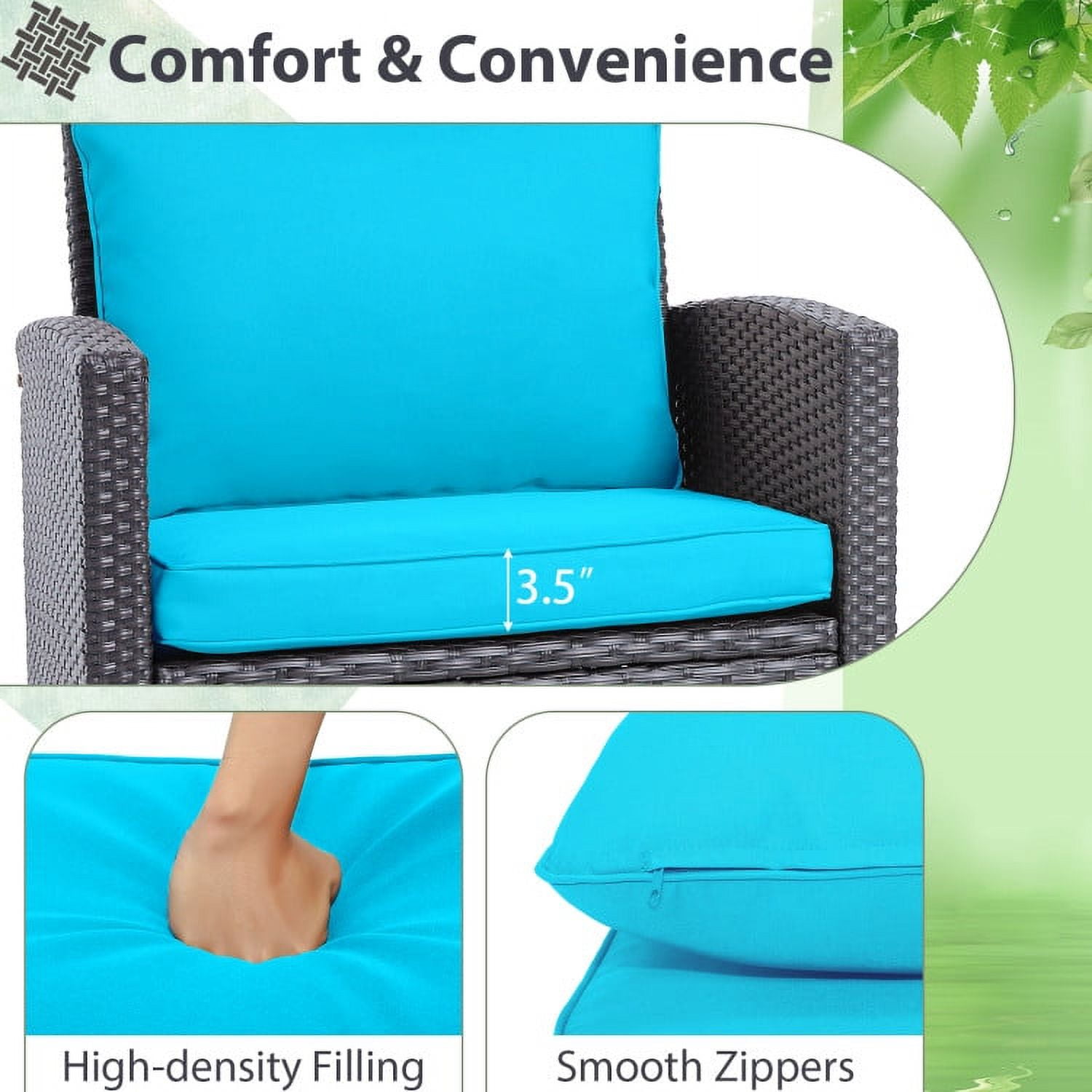 Aimee Lii 3 Pieces Wicker Patio Furniture Set, Coffee Table Cushioned Sofa, with Washable Cushion, Modern Patio Furniture, Turquoise Aimee Lii 3 Pieces Wicker Patio Furniture Set, Coffee Table Cushioned Sofa, with Washable Cushion, Modern Patio Furniture, Turquoise