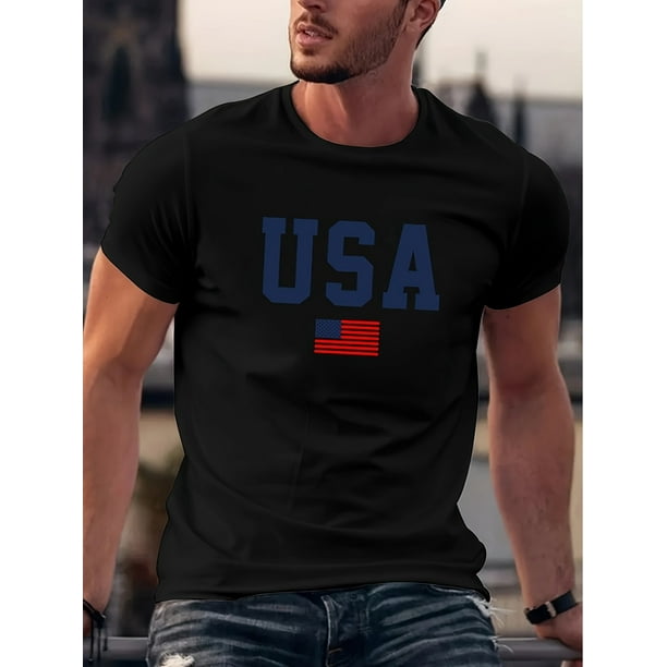 Camiseta 100 % algodón para hombre con estampado de bandera estadounidense: corte cómodo, manga corta y cuello redondo | Camiseta deportiva informal y elegante para todas las estaciones.