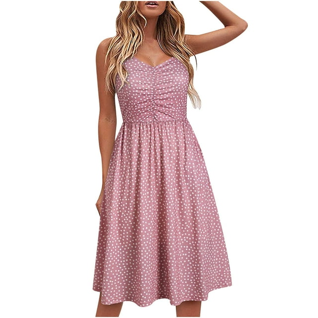 Aqestyerly Robe d'Été Décontractée Sans Manches à Col en V pour Femme avec Bretelles, Design Imprimé pour Vacances au Bord de la Mer HWRETIE