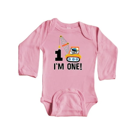 

Inktastic First Birthday Construction Truck 1 Year Old Gift Baby Boy Long Sleeve Bodysuit