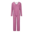 thumbnail image 4 of Riecok 2 Piece Pajama Set for Women Long Sleeve Tops and Straight Leg Pants Solid Cozy Soft Sleepwear, 4 of 4