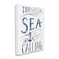 Stupell Industries The Sea is Calling Nautical Sentiment Navy Anchor Nature Painting Gallery Wrapped Canvas Print Wall Art, 30 x 40