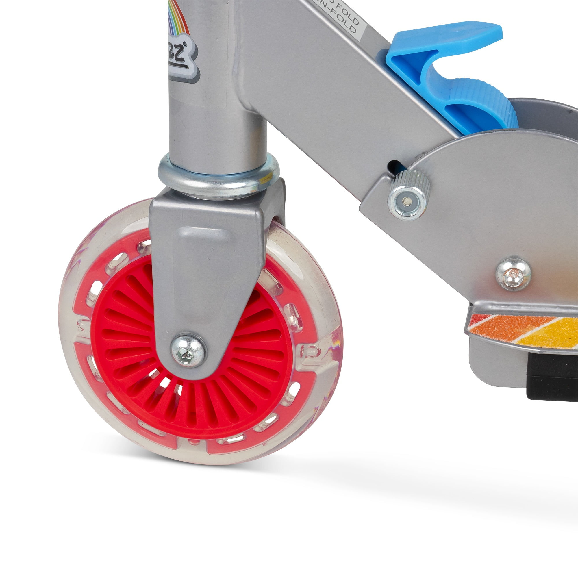 Ozbozz: Flashing Scooter - Rainbow - Light-Up Wheels & Deck, Adjustable Height, 2 Wheel Outdoor Ride-On, Foam Handles, Foldable, 100lb Limit, Kids 5+