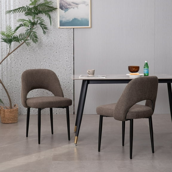 ENYLAY Comfortable Brown Linen Upholstered Chair with Arc Backrest, Simple Design for Home/Restaurant Table(Brown,Set of 2)