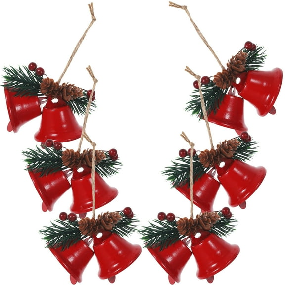 OFFIGAM 6-Pack Red Metal Christmas Bell Ornaments Hanging Decorations for Tree Door Window Holiday Decor