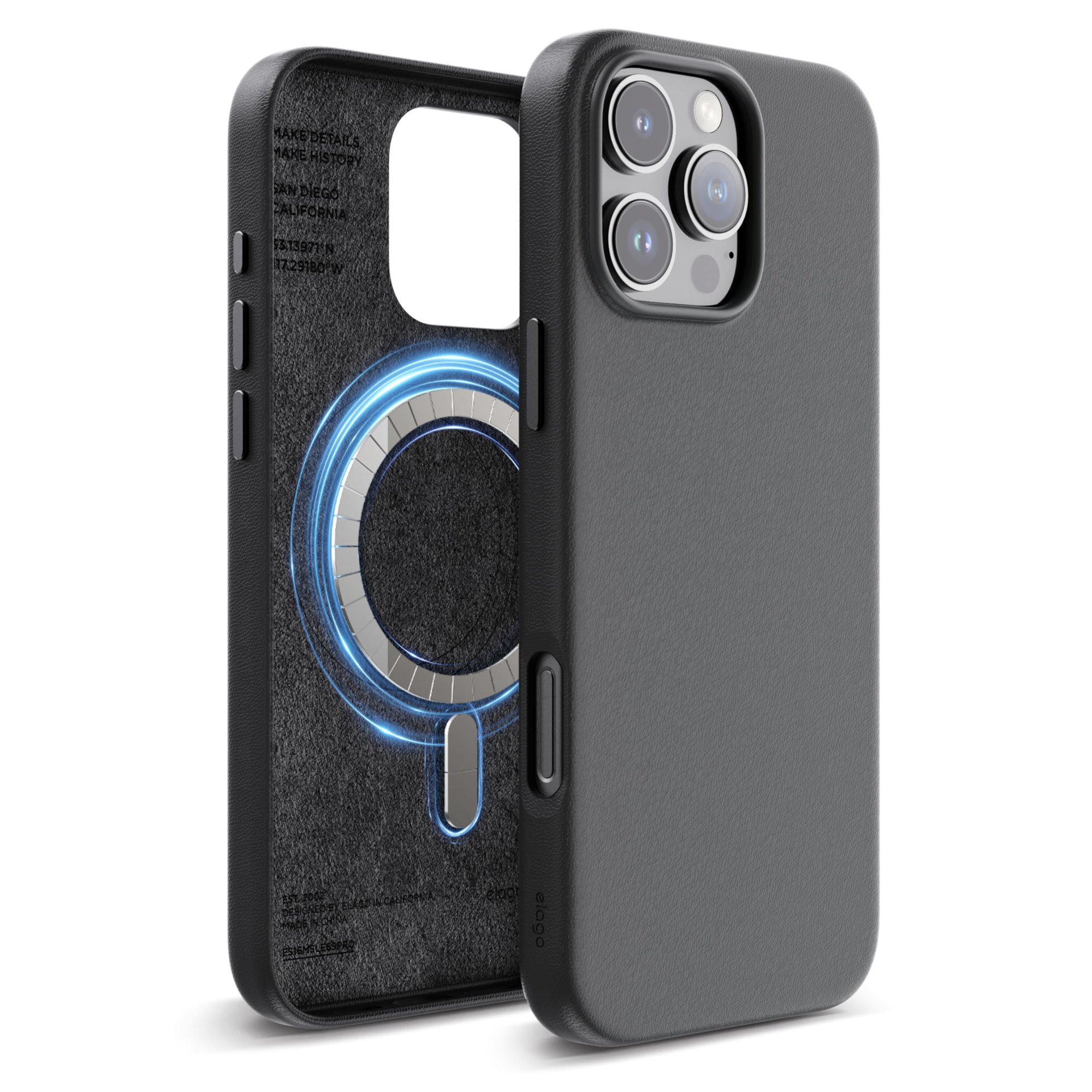 elago Magnetic Leather Case Compatible with iPhone 16 Pro Max Case, Compatible with All MagSafe Accessories, 6.9 inch - Built-in Magnets, Vegan Leather, Shockproof, Water-Resistant [Black]