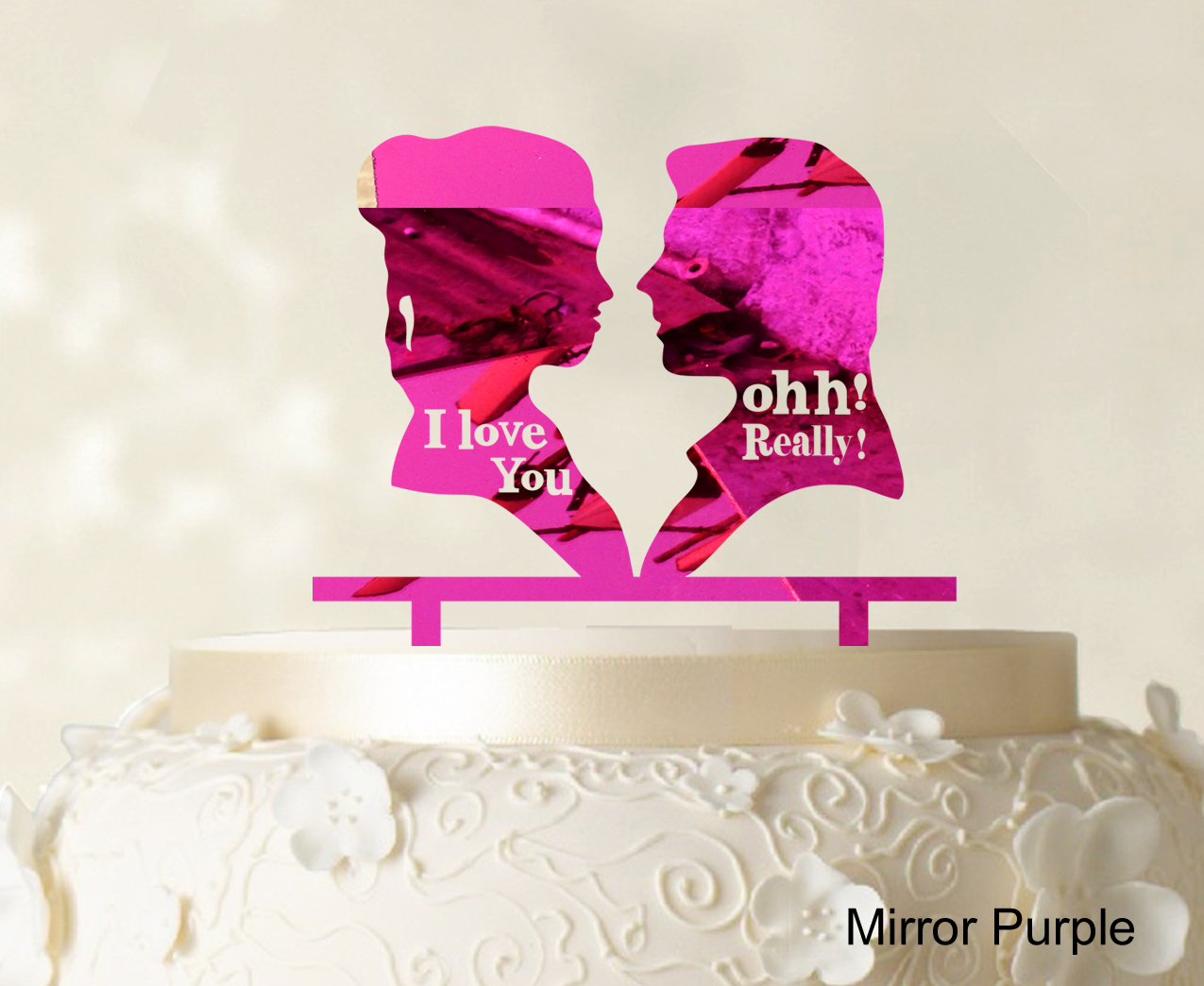 "Couple Wedding Cake Topper Personalized Mirror Cake Topper Color