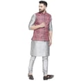 thumbnail image 2 of eloria Mens Kurta Pyjama Silk Dupion Kurta Churidar With Printed Cotton Blended Nehru jacket, 2 of 4