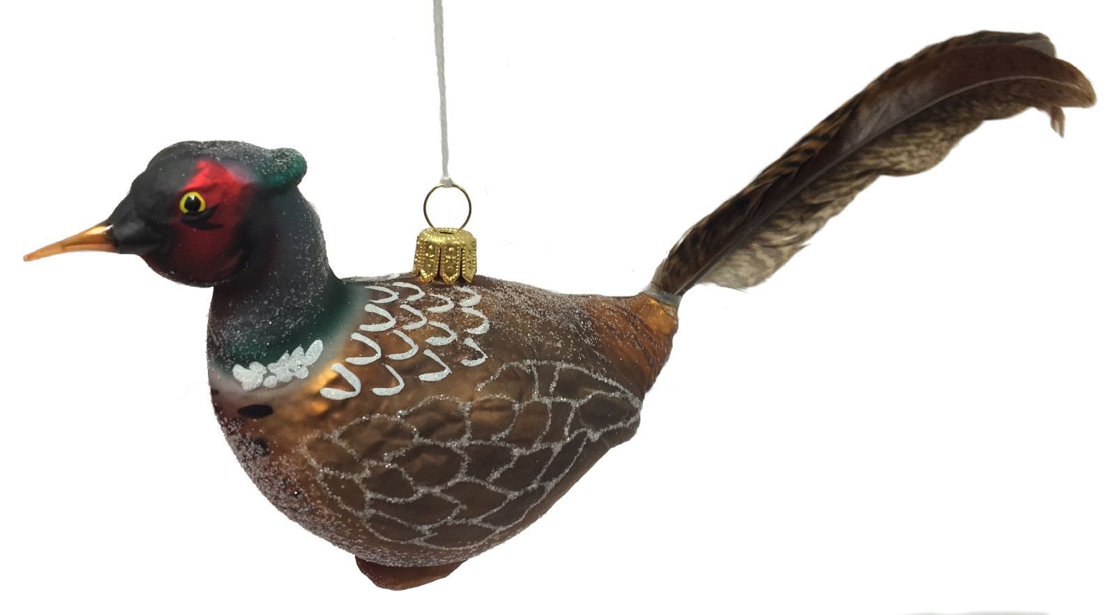 Pheasant Bird With Feather Tail Polish Glass Christmas Tree Ornament