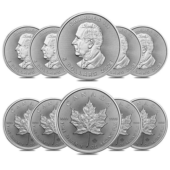 Lot of 10 - 2026 1 oz Canadian Silver Maple Leaf Coin BU