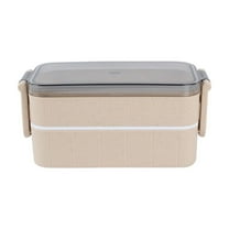 Hiroekza Bento Lunch Box - Japanese Style Double Compartment Leakproof Lunch Box for Adults & Student, Plastic, 6.8x3.2x3.1in, Microwave & Dishwasher Safe, Ideal for Work, School & Picnics Beige
