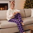 thumbnail image 7 of Women's Plaid Gingham Wide Leg Pants Checkered Drawstring Elastic Waist Pajama Lounge Trousers with Pockets Purple 2XL, 7 of 7