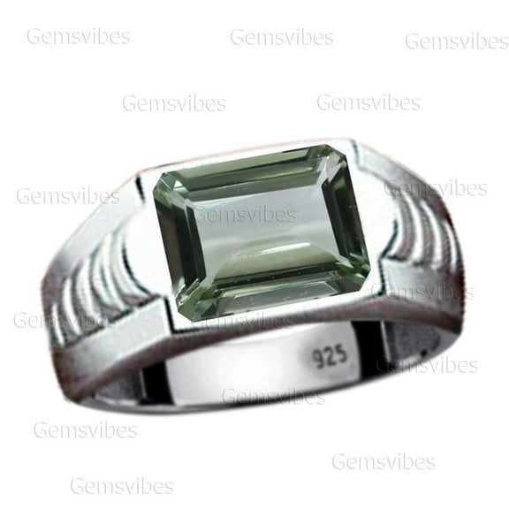 Genuine Green Amethyst Ring 925 Sterling Silver For Men's Signet Ring Statement Ring Birthday Wedding Gift For Him Prasiolite Gemstone Ring