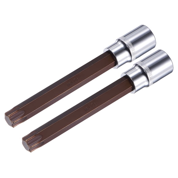 Unique Bargains 1/2' Square Drive x T60 Torx Bit Socket, S2 Steel Bits, CR-V Sockets 140mm Length (for Hand Use Only) 2 Pack