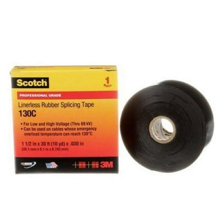 3M 130C (1-1/2"X30FT) TAPE, SPLICING, RUBBER, BLACK 1.5INX30FT