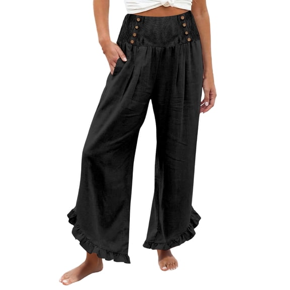 RUTAYY Women's Pants High Waist Solid Color Casual Loose Fit Drawstring Waistband Asymmetrical Hem Comfortable Trendy Vibrant Trousers