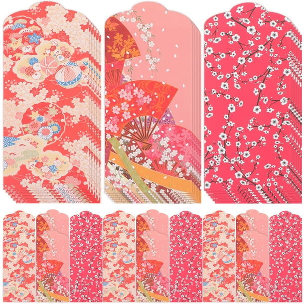 FELTECHELECTR 30 sobres rojos de papel estilo japonés, paquete rojo, regalo de Año Nuevo