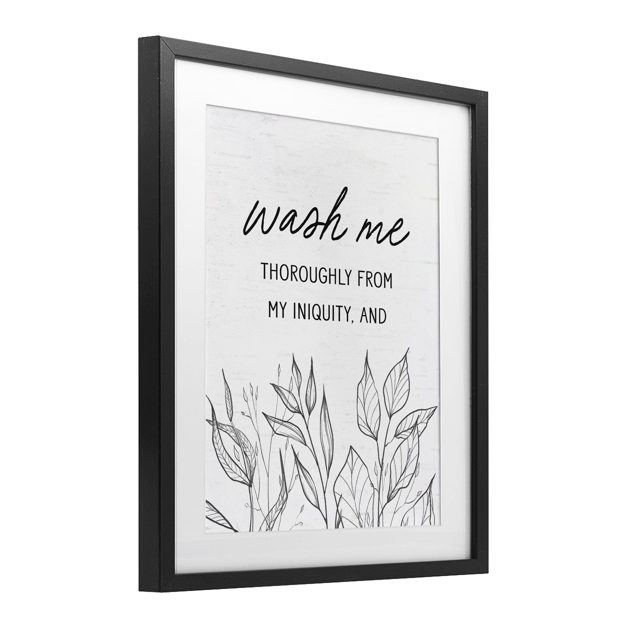 Wash Me Thoroughly Scripture Black Framed Print Under Glass, design by Lettered and Lined