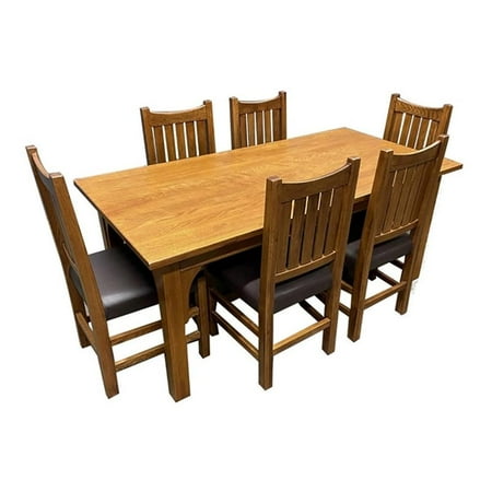 Pemberly Row Arts and Crafts 7-Piece Solid Wood Dining Set in Cherry